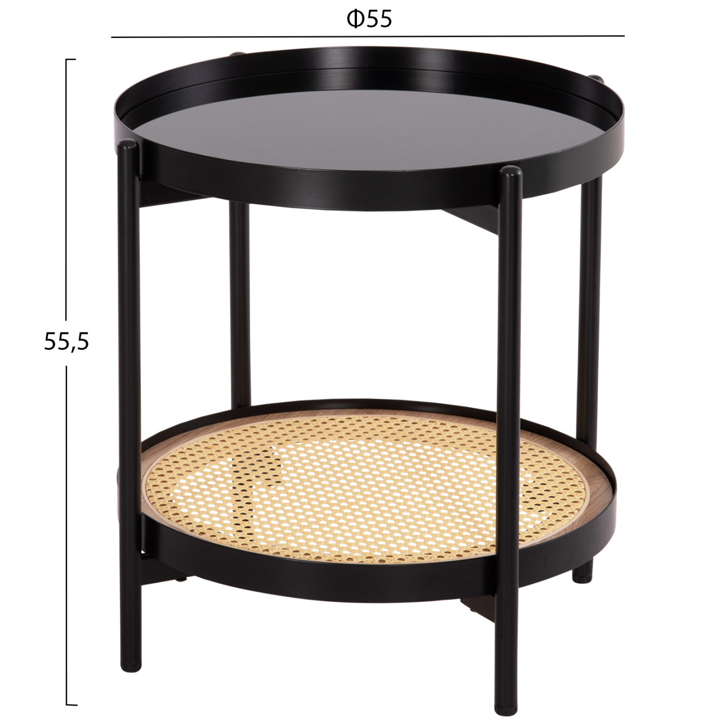 ΒΟΗΘΗΤΙΚΟ ΤΡΑΠΕΖΙ SEITZ HM18031 ΓΥΑΛΙ TOP-ΜΕΤΑΛΛΟ-RATTAN ΣΕ ΦΥΣΙΚΟ Φ50×55,5Υεκ.