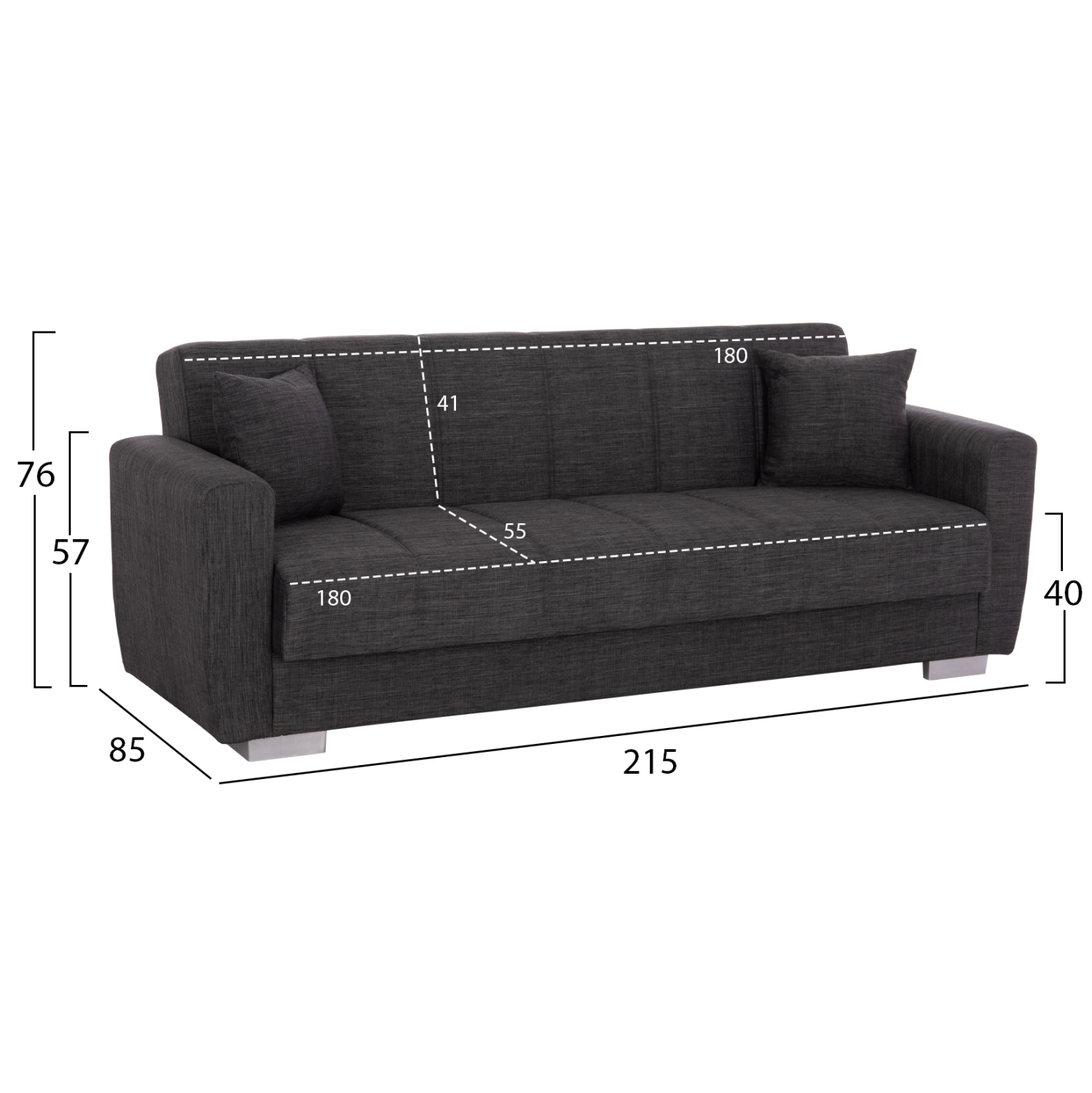 ΚΑΝΑΠΕΣ ΚΡΕΒΑΤΙ POLYA ΤΡΙΘΕΣΙΟΣ HM3240.03 ΓΚΡΙ 215x85x76Υ εκ.